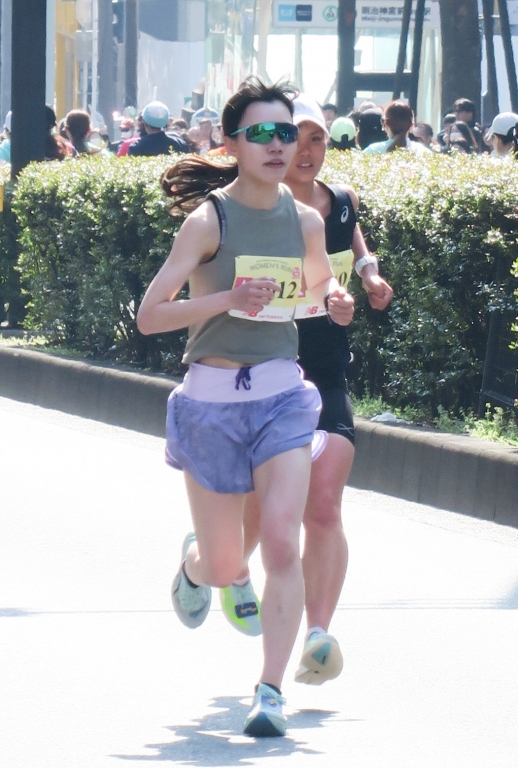 Japanese girls enjoy the running event, Shibuya-OmoteSando Womens Run 2026 on the OmoteSando in Shibuya Tokyo.