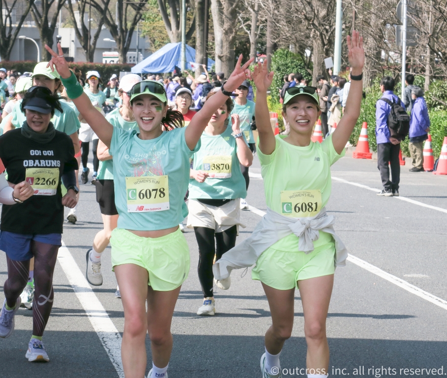 Japanese girls enjoy the running event, Shibuya-OmoteSando Womens Run 2026 on the OmoteSando in Shibuya Tokyo.